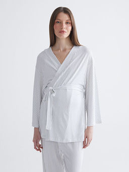 ?al Yaka ?izgili Hamile Pijama Tak?m?