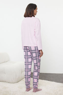 Trendyolmilla Beyaz-Cok Renkli %100 Pamuklu K?s Temal? Ekoseli Orme Pijama Tak?m? THMAW25PT00121