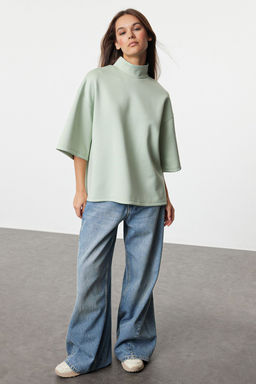 TRENDYOLMILLA Mint Oversize/Genis Kal?p Dik Yaka Truvakar Kol Orme Sweatshirt TWOAW25SW00016  фото 2