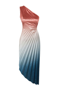 Cok Renkli Asimetrik Pilise Detayl? Orme Saten S?k Abiye Elbise TPRSS23EL00557