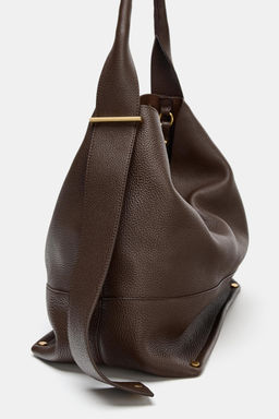 LEATHER MAXI BUCKET BAG - Zara фото 9