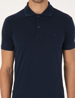 Lacivert Slim Fit %100 Pamuk K_vr_lmaz D__meli Polo Yaka Basic Ti__rt