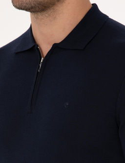 Lacivert Regular Fit Y_n Kar___ml_ Fermuarl_ Polo Yaka Basic Triko Kazak - Cacharel фото 7