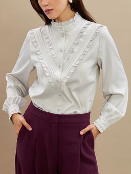 Блузка с рюшами OD-884-6 серо-коричневый