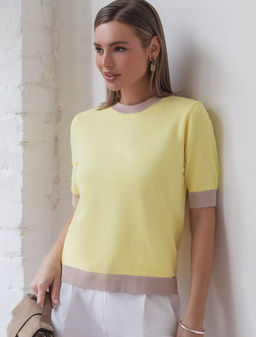 Джемпер с коротким рукавом тонкой вязки из вискозы с люрексом