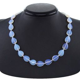 Бусы лунный камень, плоские капли 13х17мм, короткие 48см