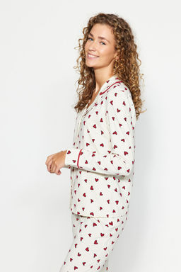Trendyolmilla Lacivert %100 Pamuklu Kalpli Biyeli Orme Pijama Tak?m? THMAW24PT00103