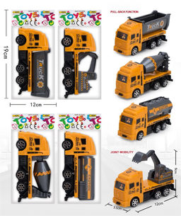 Инерц. "Fenming" 12*5,5см "Стройтехника" (399-665) бетономешалка, экскаватор, грузовик, цистерна; с подвижными эл-тами, в пакете