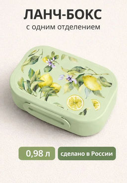 ЛАНЧ-БОКС С ДЕКОРОМ ЛИМОНЫ, 180x130x50ММ, 0,98Л (Зеленый)