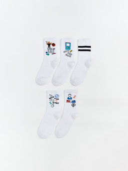 Bask?l? Erkek ?ocuk Soket ?orap 5li