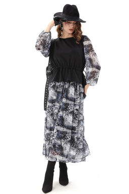 Платье NIKVA н740-19 чёрный и серая абстракция фото 3