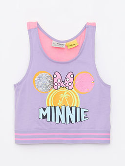 Bisiklet Yaka Minnie Mouse Bask?l? ?ift Y?nl? Payetli K?z ?ocuk Atlet