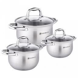 "Zeidan" Набор кастрюль из нержавеющей стали 3 штуки: 2,1л д16см; 3,0л д18см; 4,0л д20см, комбинированная полировка снаружи, глянцевая полировка внутри, стеклянная крышка, 5-и степовое капсулированное индукционное дно, мерная шкала, подарочная коробк