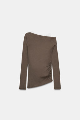 CAMISETA ASIM?TRICA EFECTO DOBLE / Marr?n / Topo - Zara фото 5