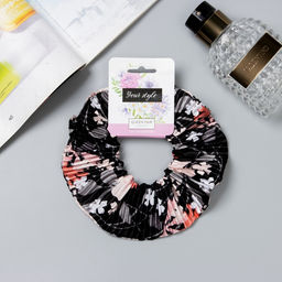 Цена за 3 шт. Резинка для волос «Орбита», жатка лето, 12 см, чёрная