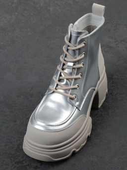 01-F591-2 GREY/SILVER Ботинки демисезонные женские (натуральная кожа, искусственная кожа)