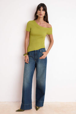 Yag Yesil Asimetrik Yaka Fitted Triko Ince Bluz TWOSS26BZ00291 - Trendyolmilla фото 2