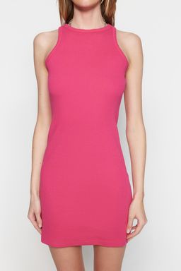 Pembe Fitilli Kollar? Volanl? Bodycone/Vucuda Oturan Esnek Mini Orme Kalem Elbise TWOSS23EL00303