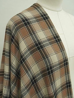 Фуле Клетка цв.карамельно-коричневый/бежевый/черный, ш.1.45м, хлопок-95%, п/э-5%, 150гр/м.кв - Купава фото 2