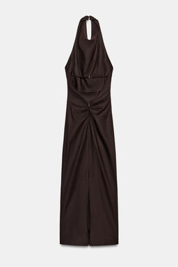 VESTIDO MIDI HALTER CON LINO / Marr?n oscuro - Zara фото 8