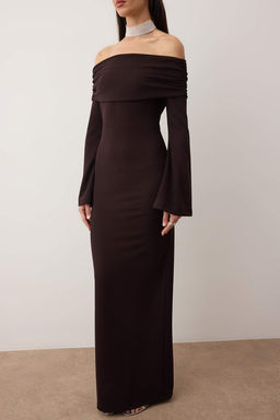 Kahverengi Vucuda Oturan Maxi S?k Abiye Gece Mezuniyet Y?lbas? Elbisesi TPRSS24AE00204