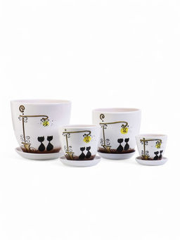 Горшок для цветов Вечер, керамика, с поддоном, набор 4 шт.: 400 мл, 1 л, 2.5 л, 5 л