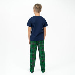 Пижама детская синяя/зеленая клетка дракон 827п/1 (122, 64)