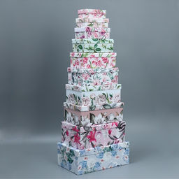 Набор коробок 10 в 1, упаковка подарочная, Цветочный сад, 12 х 7 х 4 - 32.5 х 20 х 12.5 см