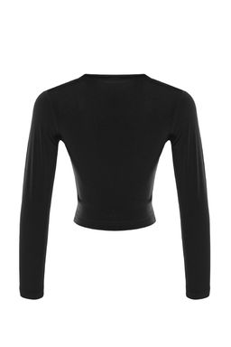Siyah Kolu Buzgu Detayl? Fitted/Vucuda Oturan Dik Yaka Crop Esnek Orme Bluz TWOAW23EL01391