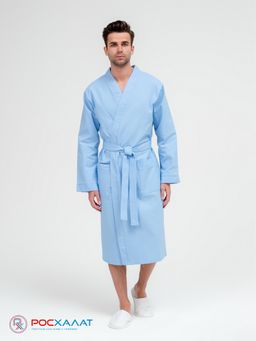 Мужской вафельный халат с планкой голубой В-03 (2)
