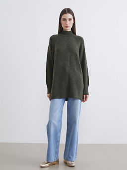 Bal?k?? Yaka Oversize Kad?n Triko Tunik