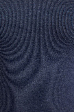 Indigo Fitted/Vucuda Oturan Dik Yaka Uzun Kol Fitilli Esnek Orme Bluz TWOAW21BZ0423