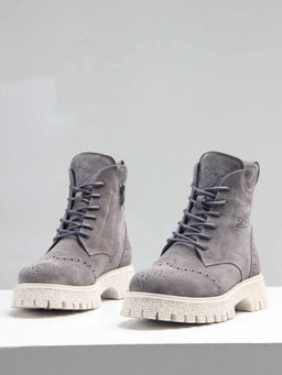 Ботинки 338.1541be. серый замок замша/Байка