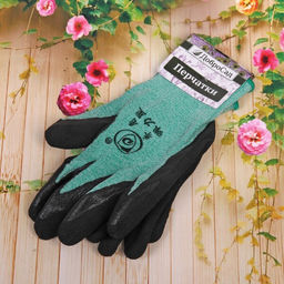 Цена за 12 шт. Перчатки нейлоновые "Меланж" с резиновым покрытием полуоблитые, зеленые 10 р-р ДоброСад