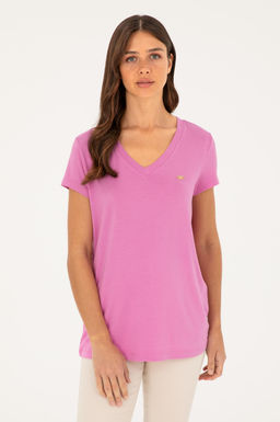 U. S. Polo Assn / Женская фиолетовая базовая футболка с v-образным вырезом - U.s. polo assn фото 8