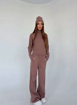K13194 Костюм тройка: джемпер, брюки, шапка КОРИЧНЕВЫЙ