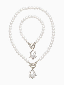 Набор 2 предмета: колье, браслет «Жемчуг. Подвеской Барочная жемчужина», 18 и 42 см, №8, белый в серебре