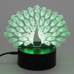 Цена за 2 шт. Светильник ночник "3D-Павлин" на пластиковой подставке, с включателем USB