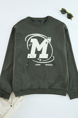 TRENDYOL MAN Haki Oversize/Genis Kesim Catlak Bask? Ici Polarl? Sweatshirt TMNAW25SW00062 - Trendyolmilla фото 6