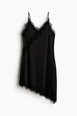 Vestido lencero de punto con ribetes de encaje