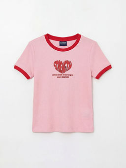 Bisiklet Yaka Bask?l? K?z ?ocuk Ti??rt