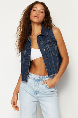 TRENDYOLMILLA Koyu Mavi More Sustainable Crop Denim Yelek TWOSS24YE00029