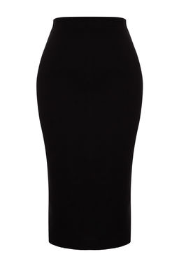 Trendyolmilla Siyah Normal Bel Selanik/Triko Gorunumlu Midi Kalem Orme Etek TWOAW24ET00030  фото 6