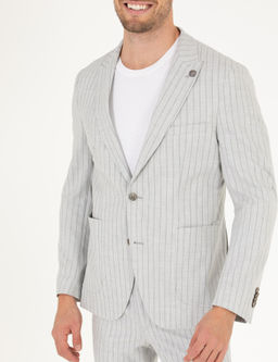 Gri Ex. Slim Fit _izgili Spor Tak_m Elbise