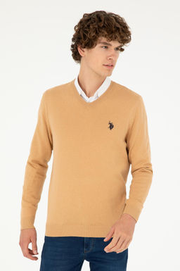 Свитер мужской U.S. Polo Assn хлопок светло-коричневый меланж