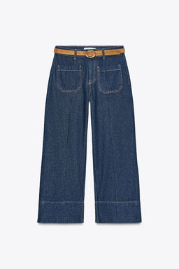 Z1975 WIDE-LEG CROPPED HIGH-WAIST JEANS WITH BELT - Zara фото 6