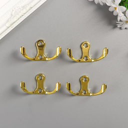 Цена за 2 шт. Крючок металл двойной, набор 4 шт., золото, 4.5×3 см