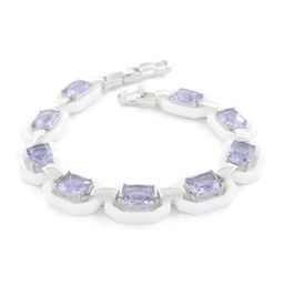 Браслет Октагон из белой керамики с Александритом, покрытие светлый металл, длина 18см