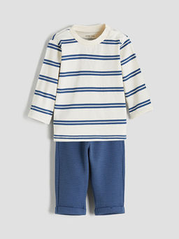Bisiklet Yaka ?izgili Erkek Bebek Sweatshirt ve Pantolon 2li