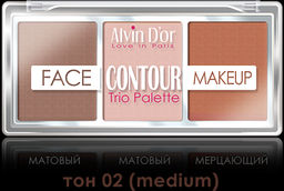 Alvin Dor FC-12 Палетка 3х1 контуринг+хайлайтер+румяна тон 02 medium, Hd hollywod